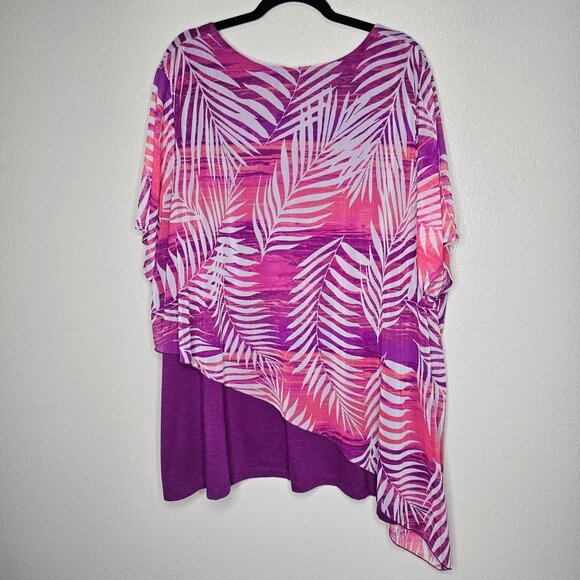 Catherines 3x Top Purple Palm Tropical Tiered Asymmetric Layer Coastal Vacation - Picture 6 of 6
